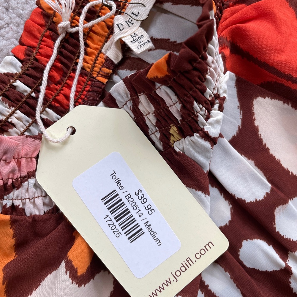 JODIFL Butterfly Brown Orange Colorful High Neck Long Sleeve Blouse Size Medium - Picture 9 of 10